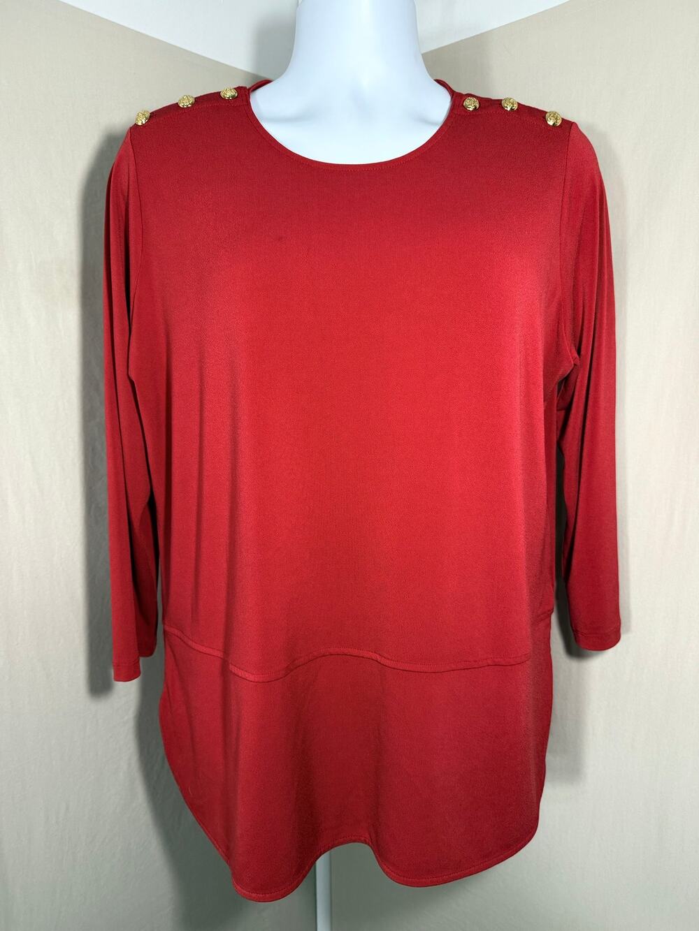 Lauren Ralph Lauren Red Button Accent Tunic Blouse 1X